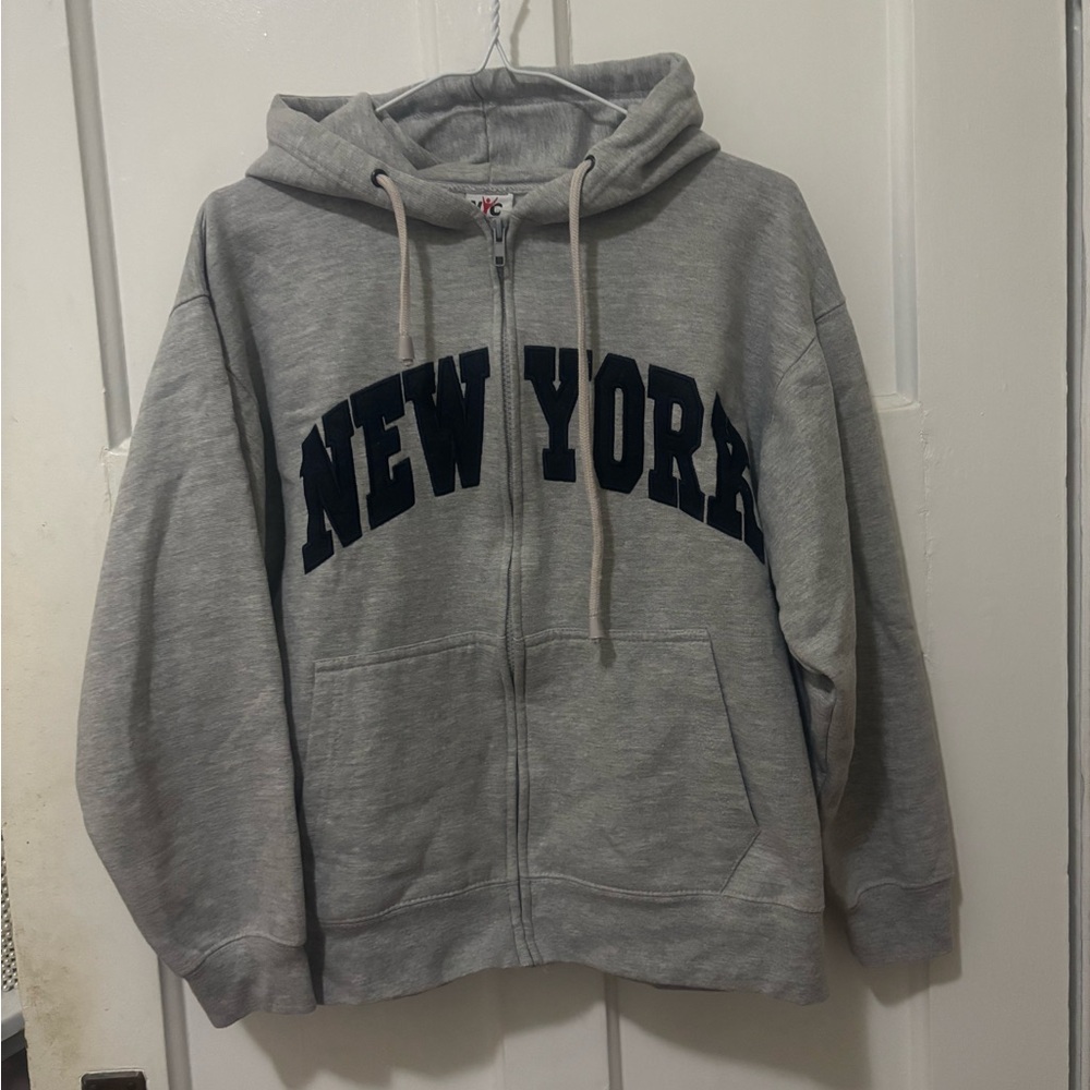 Gray New York Zip Up Hoodie
